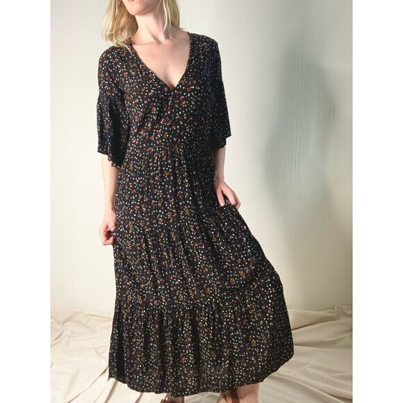 FAITHFULL THE BRAND Melia Black Polka Dot Floral Maxi Dress US XS/S - Picture 2 of 16